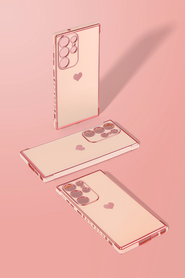 Husă pentru Samsung Galaxy S23 Ultra, Electro heart, roz rose gold + Sticlă ceramică Full Glue