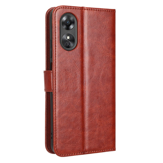 Cu clapetă pentru Oppo A17, Crazy Horse Wallet, maro