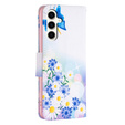 Cu clapetă pentru Samsung Galaxy S23 FE, Wallet, Butterfly & Flowers alb