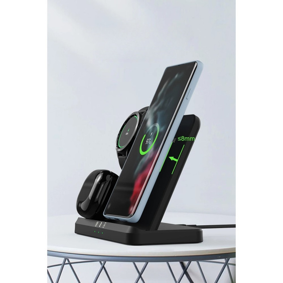Încărcător wireless inductiv 3 în 1 QI rapid pentru Samsung S25 S24 S23 Galaxy Watch Buds Stație neagră