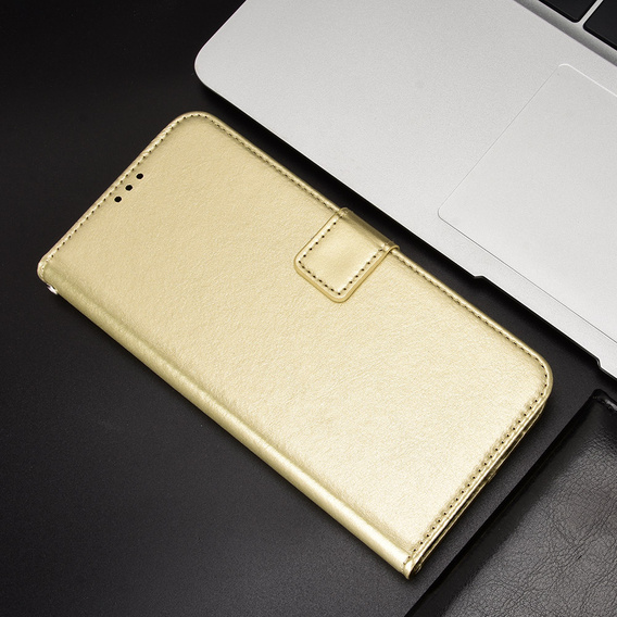Cu clapetă pentru Xiaomi Poco F6 Pro, Crazy Horse Wallet, de aur