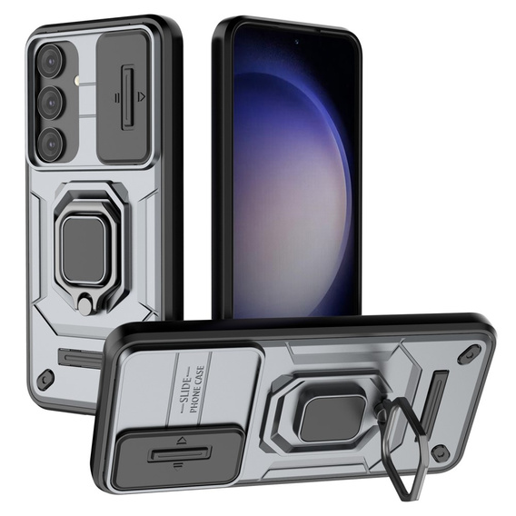 Husă pentru Samsung Galaxy S24, KickStand Camera Lens, gri