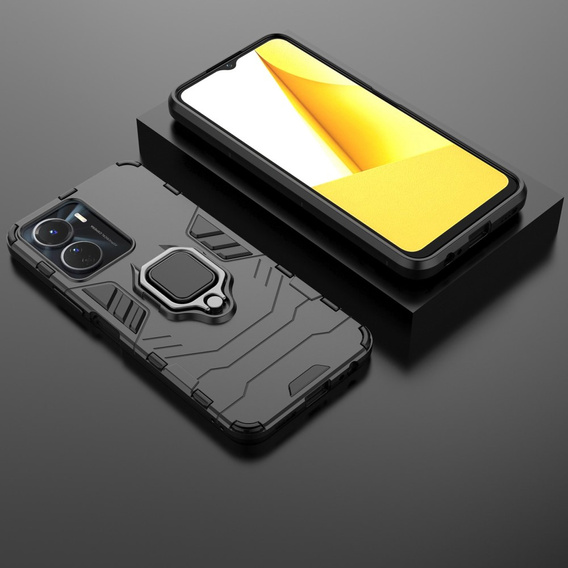 Huse pentru Vivo Y16 4G, Kickstand Ring, negru
