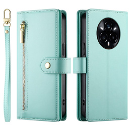 Cu clapetă pentru Realme 14 Pro+ 5G, Wallet Zipper Pocket, de mentă