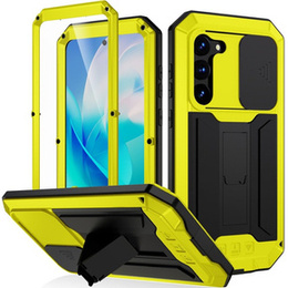 Husă blindată pentru Samsung Galaxy S23, R-JUST CamShield Slide, galben / negru