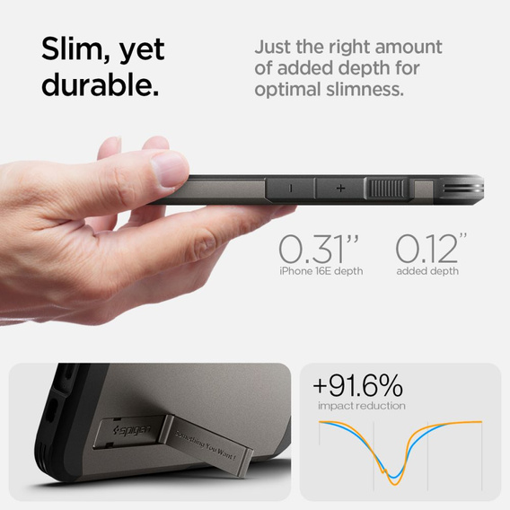 Carcasa Spigen pentru iPhone 16E, Tough Armor Mag MagSafe, gri + 9H Tempered Glass