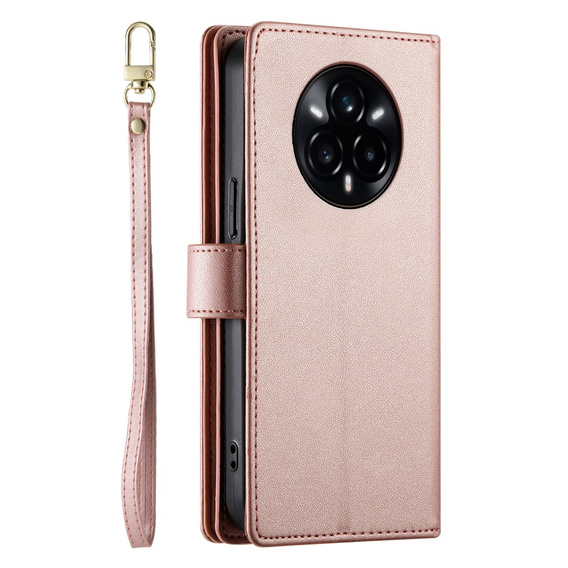 Cu clapetă pentru Realme 14 Pro 5G, Wallet Zipper Pocket, roz