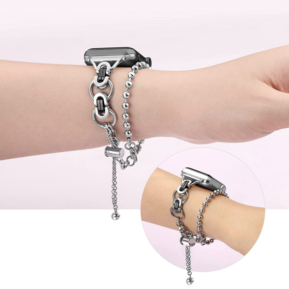 Brățară pentru femei pentru Apple Watch 1/2/3/4/5/6/7/8/9/SE 38/40/41mm, argint / negru