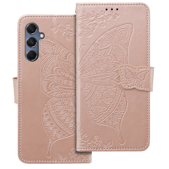 Cu clapetă pentru Samsung Galaxy M34 5G, Butterfly, roz rose gold