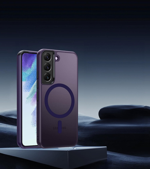 Husă pentru Samsung Galaxy S21, pentru MagSafe, ERBORD Matt Case, violet închis + sticlă pentru ecran