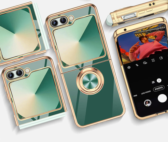 Huse pentru Samsung Galaxy Z Flip7 FE / Z Flip6, Electro Ring, verde