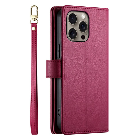 Cu clapetă pentru iPhone 16 Pro, Wallet Zipper Pocket, roșu