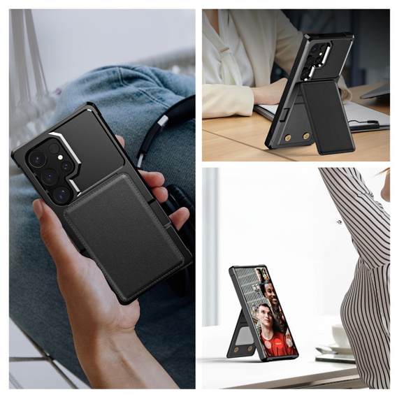 Husa pentru Samsung Galaxy S25 Ultra, Card Holder Kickstand, negru