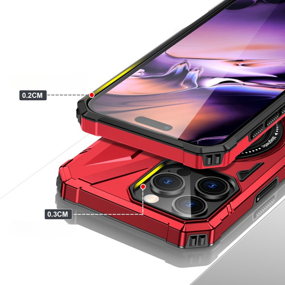 Carcasă pentru iPhone 16 Pro, blindată cu suport și placă pentru mâner, roșu