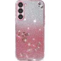 Husă pentru Samsung Galaxy S23+ Plus, Glitter Flower, roz rose gold