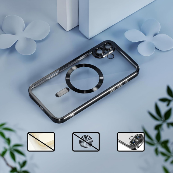 Husă pentru iPhone 16, Electro MagSafe, negru + Sticlă pentru ecran