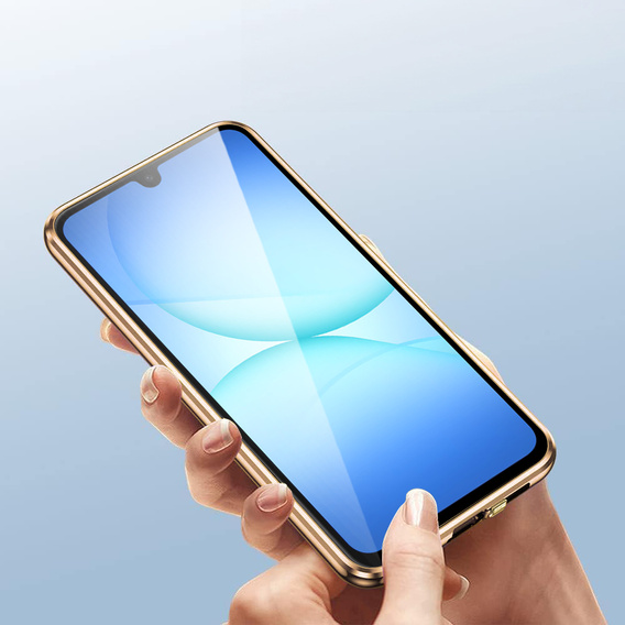 Carcasă pentru Samsung Galaxy A17 5G, Magnetic Dual Glass, transparentă cu laturi aurii