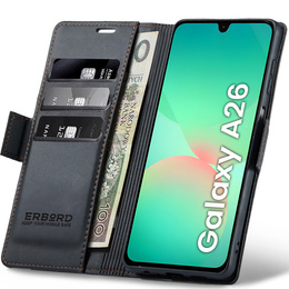 Husă pentru Samsung Galaxy A26, ERBORD Glossy Litchi, portofel cu clapetă, negru