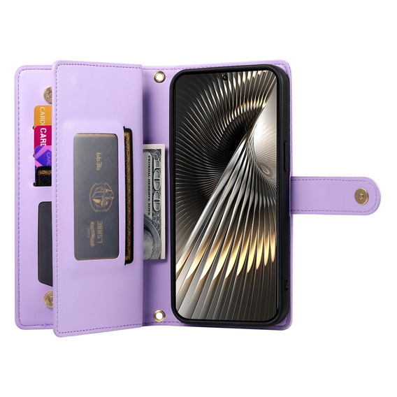 Cu clapetă pentru Xiaomi Poco X7 Pro 5G, Wallet Zipper Pocket, violet