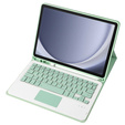Carcasă + tastatură Samsung Galaxy Tab A9+, Leather Pen Slot TouchPad, verde deschis