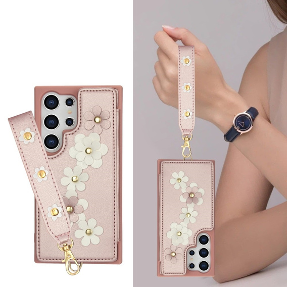 Husa pentru Samsung Galaxy S24 Ultra, Leather Flower Card Slot, roz