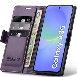 Husă pentru Samsung Galaxy A36, ERBORD Glossy Litchi, portofel cu clapetă, violet