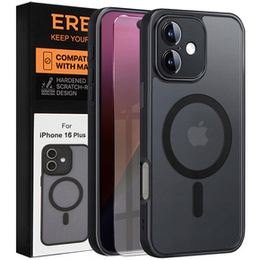 Husă pentru iPhone 16 Plus, pentru MagSafe, ERBORD Matt Case, negru + sticlă pentru ecran