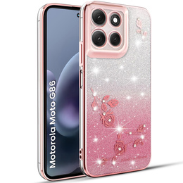Husă pentru Motorola Moto G86 5G, Glitter Flower, roz rose gold