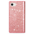 Carcasa flip pentru iPhone 16E, Card Slot Glittery, roz