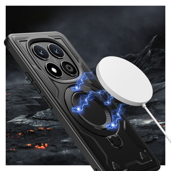 Carcasă pentru Xiaomi Redmi Note 14 Pro 5G /  Poco X7 5G, Military MagSafe, negru + 9H Glass