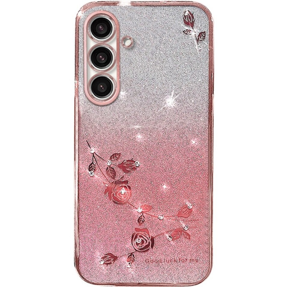 Husă pentru Samsung Galaxy S23 FE, Glitter Flower, roz rose gold