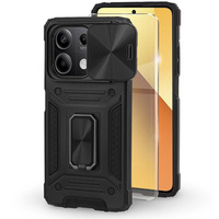 Husă blindată pentru Xiaomi Redmi Note 13 5G, CamShield Slide, negru + sticlă călită 9H