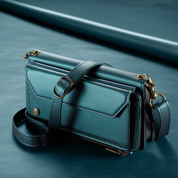 Husă CASEME pentru Samsung Galaxy A56 5G, RFID Leather Wallet, cu curea de umăr, verde
