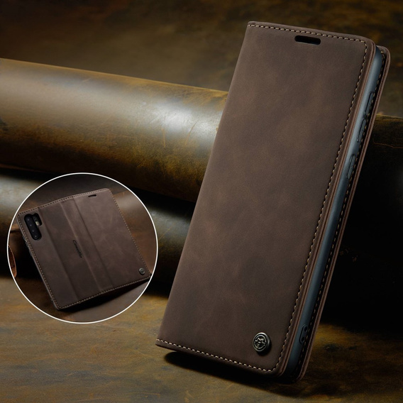 Husa CASEME pentru Huawei P30 Pro, Leather Wallet Case, maro închis
