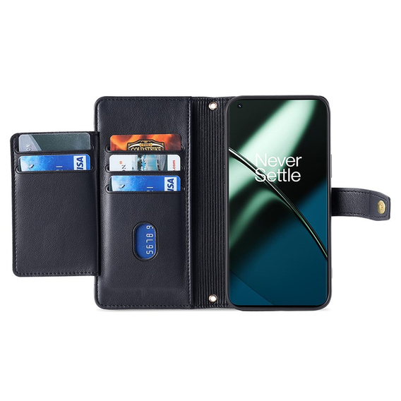 Cu clapetă pentru OnePlus 12 5G, Wallet Zipper Pocket, negru