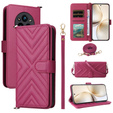 Carcasă cu clapetă pentru Realme 14 Pro+ 5G, Crossbody Leather Wallet, roz închis