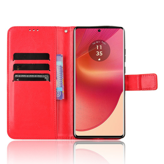 Cu clapetă pentru Motorola Edge 50 Fusion 5G, Crazy Horse Wallet, roșu