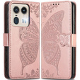 Cu clapetă pentru Motorola Edge 50 Ultra, Butterfly, roz rose gold