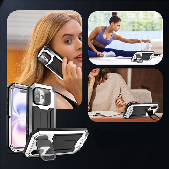 Husă blindată R-JUST cu protecție pentru ecran și suport pentru iPhone 17