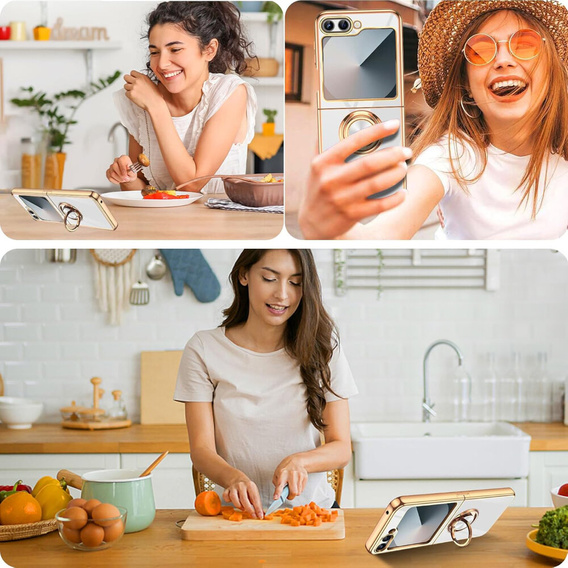 Huse pentru Samsung Galaxy Z Flip7 FE / Z Flip6, Electro Ring, alb