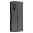 Cu clapetă pentru Samsung Galaxy A25 5G, Wallet Litchi Leather, negru + sticlă 9H