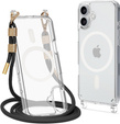 Husă cu lănțișor pentru iPhone 16, ERBORD MagSafe, transparentă + sticlă pentru ecran