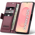 Husă pentru Samsung Galaxy S25, ERBORD Glossy Litchi, portofel cu clapetă, roșu