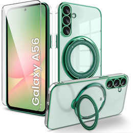 Carcasa magnetică pentru Samsung Galaxy A56, pentru MagSafe, verde + sticlă 9H