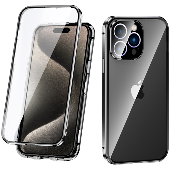 Husa pentru iPhone 15 Pro Max, Magnetic Dual Glass, negru