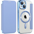 Cu clapetă pentru iPhone 15 Plus, RFID Wallet MagSafe CamShield, albastru