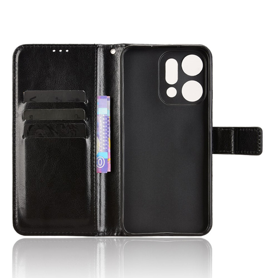 Husă cu clapetă pentru Oppo Reno 14, cu textură Crazy Horse, negru