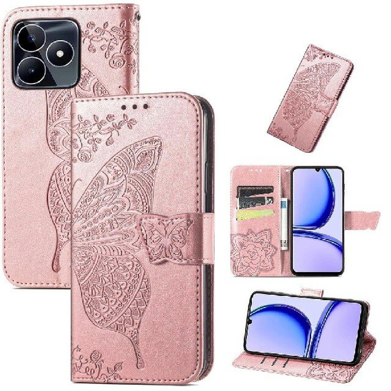 Cu clapetă pentru Realme Note 50, Butterfly, roz rose gold