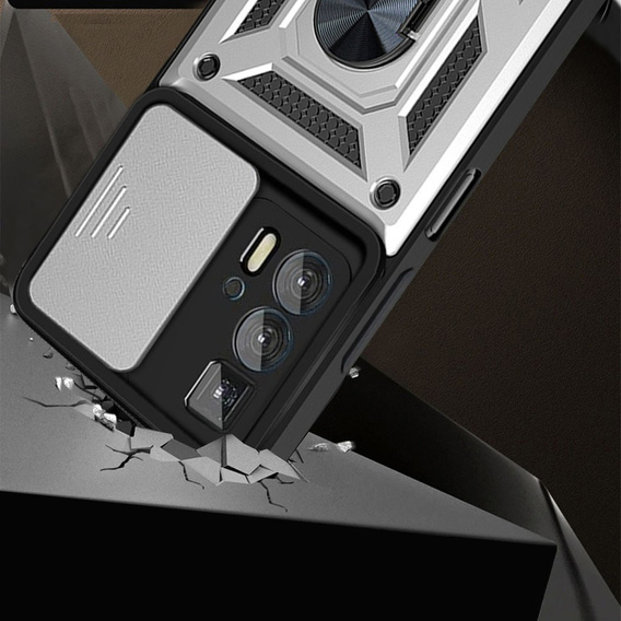 Husă blindată pentru Motorola Edge 20 Pro, CamShield Slide, de argint