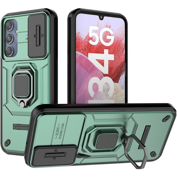 Husă pentru Samsung Galaxy M34, KickStand Camera Lens, verde